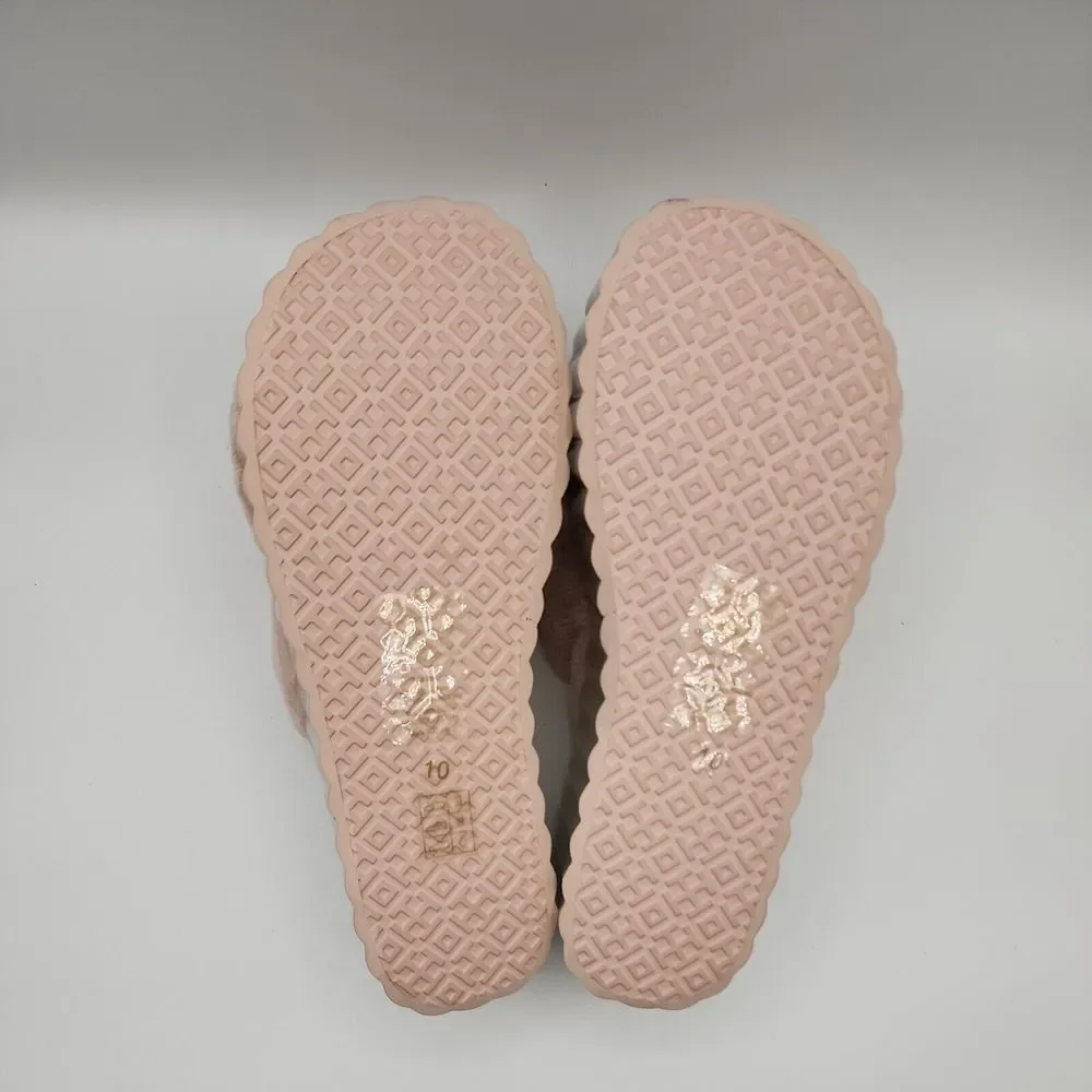Tory Burch Faux Fur Scallop Wedge Slide Sandal‎ Sea Shell Pink Size 10 $168